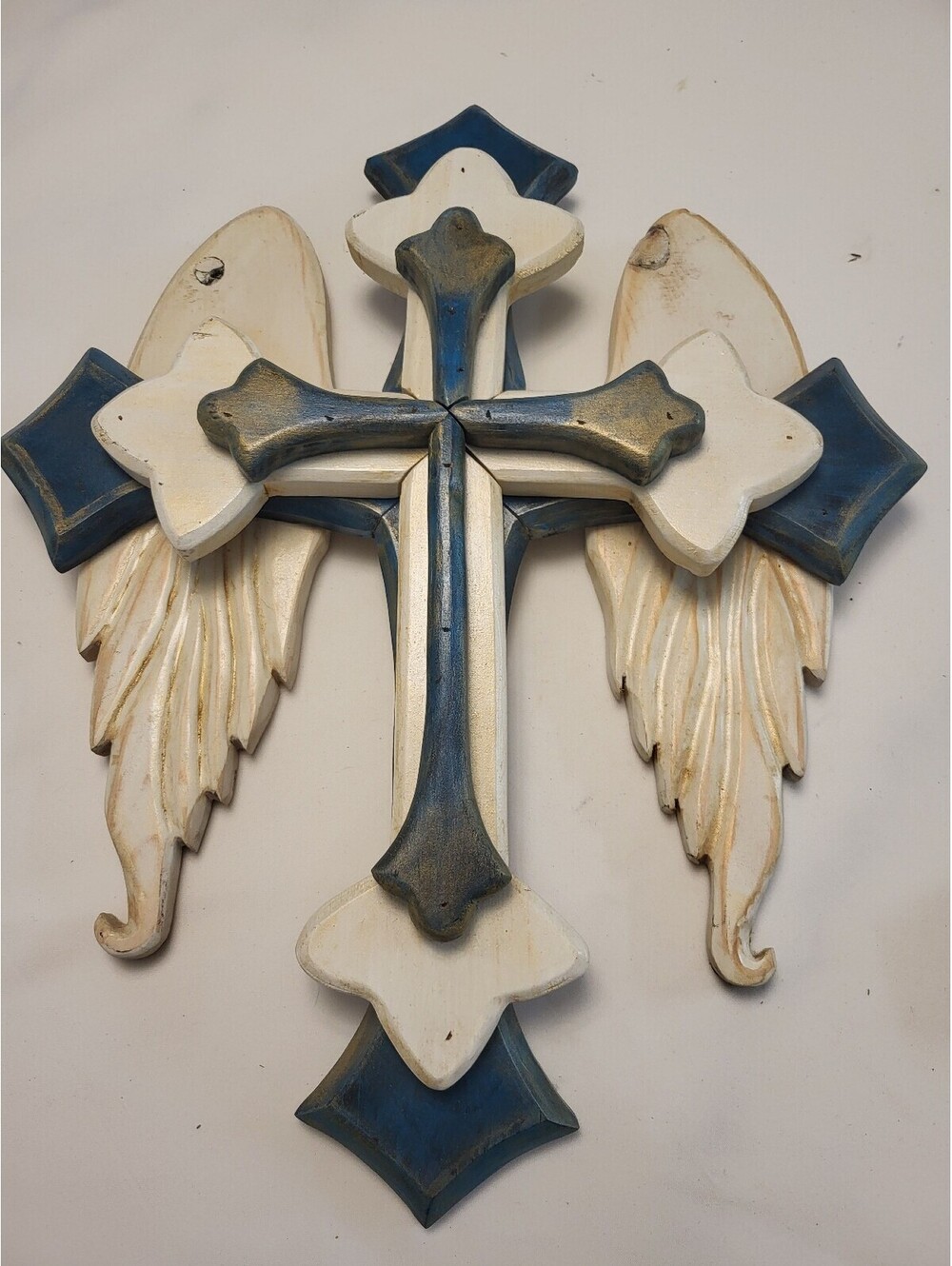 Wooden Wall Cross with Angel Wings Decor 21x16.5